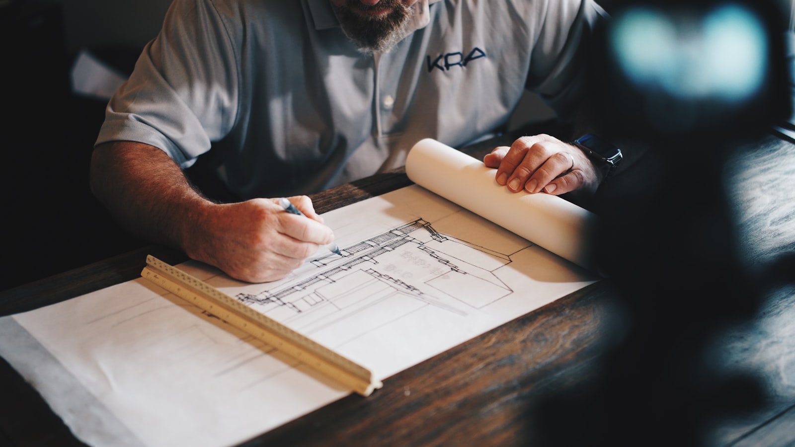 Commercial project plans and fit-out materials under review