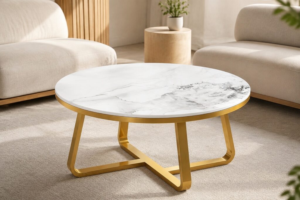 White Marble-Look Coffee Table with Gold Frame