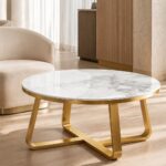 White Marble-Look Coffee Table with Gold Frame