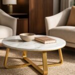 White Marble-Look Coffee Table with Gold Frame