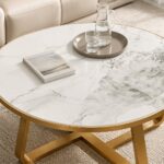 White Marble-Look Coffee Table with Gold Frame