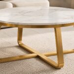 White Marble-Look Coffee Table with Gold Frame