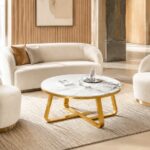 White Marble-Look Coffee Table with Gold Frame
